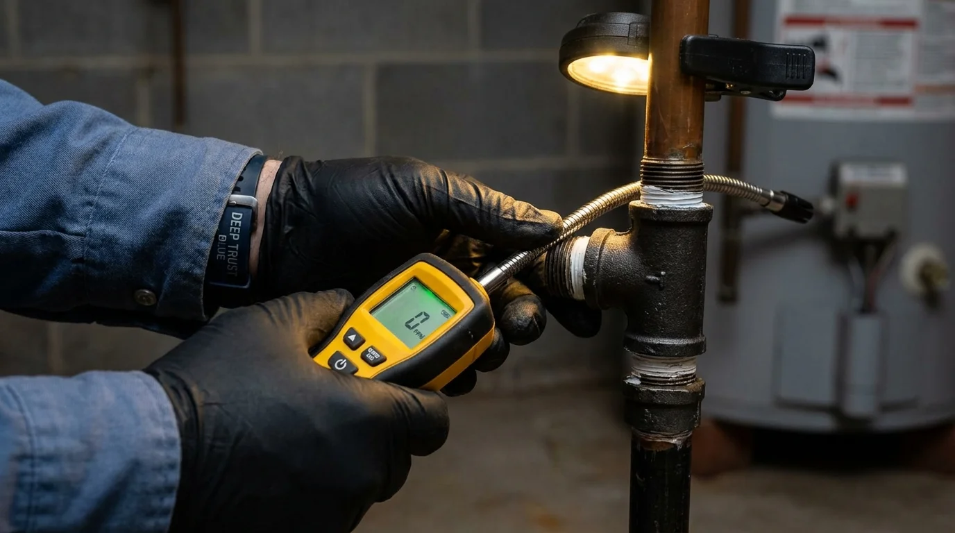 Gas leak detection with electronic sniffer by Johns Plumbing LLC in Huron