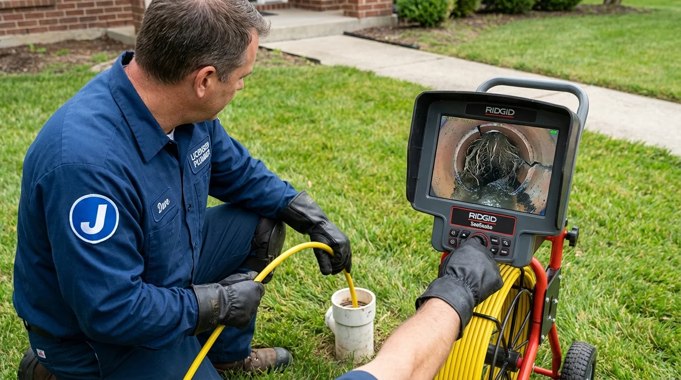 Sewer camera inspection being performed by Johns Plumbing LLC in Huron